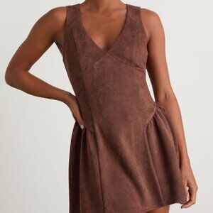 Lulus Presley Brown Suede Skater Mini Dress - XS - NWT